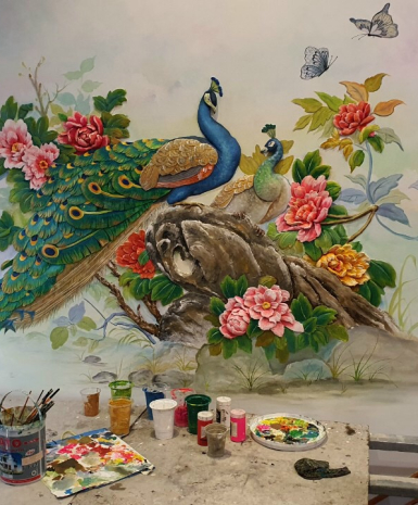 tranh đắp vẽ đôi  chim công