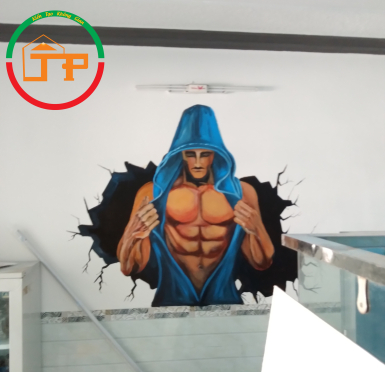 Tranh 3d xuyên tường lực sỹ 
