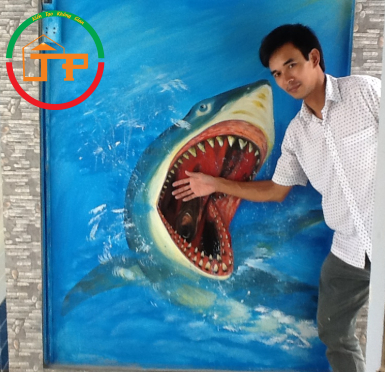 tranh 3d cá mập